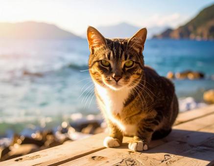 港の見える丘で見つめる猫 港の見える丘で見つめる猫の写真