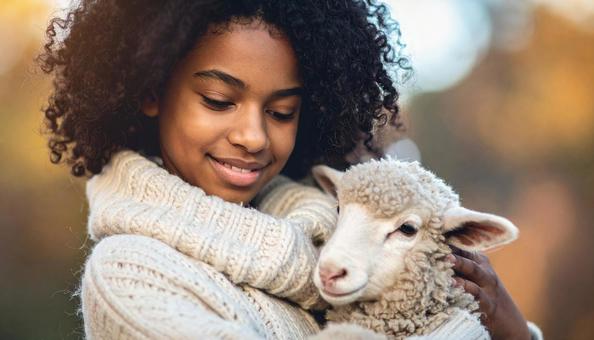 羊と女性 羊と女性の写真