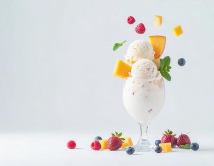 フルーツトッピングのアイスクリーム フルーツトッピングのアイスクリームの写真