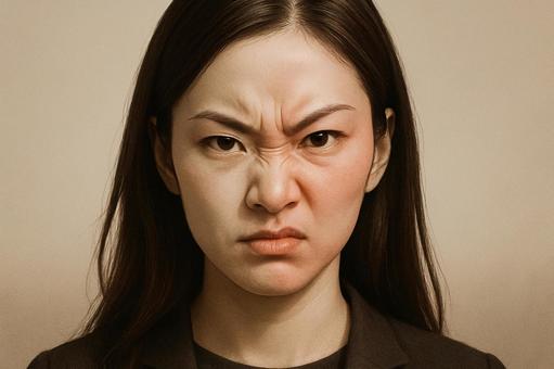 女性の美しさと怒りの二面性の表情の写真