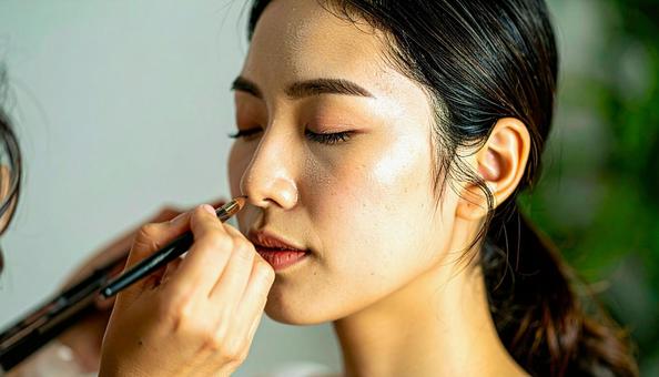 メイクアップアーティストによるメイクの写真