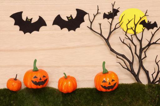 おばけかぼちゃとコウモリと月・ハロウィン かぼちゃ,ハロウィン,おばけかぼちゃの写真素材