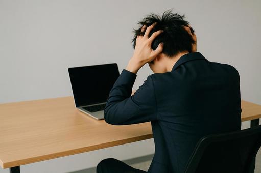 頭をかきむしり、悩んでいる男性 頭をかきむしり、悩んでいる男性の写真