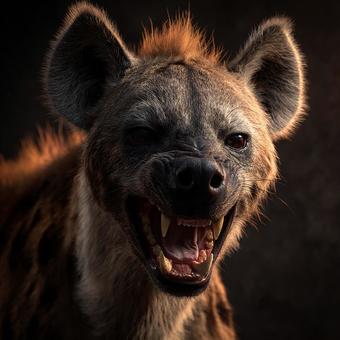 鋭い牙を見せるハイエナの写真