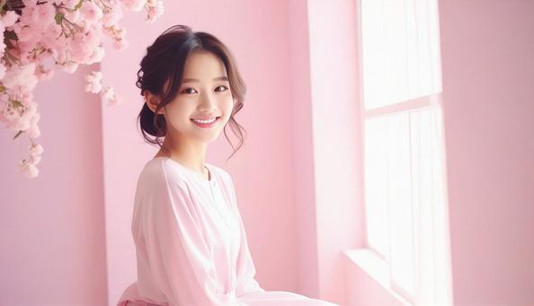 桜と微笑む女性ポートレート 桜と微笑む女性ポートレートの写真