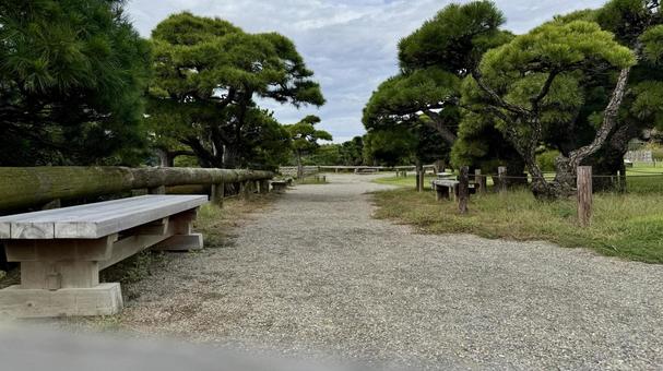 ベンチ ベンチ 偕楽園,庭園,庭の写真素材