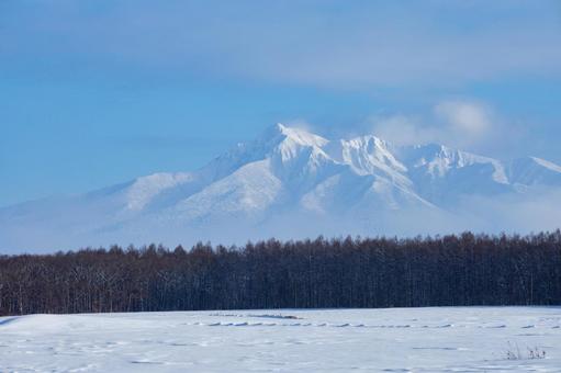 険しい山肌を見せる冬の斜里岳 険しい山肌を見せる冬の斜里岳 山,青空,斜里岳の写真素材