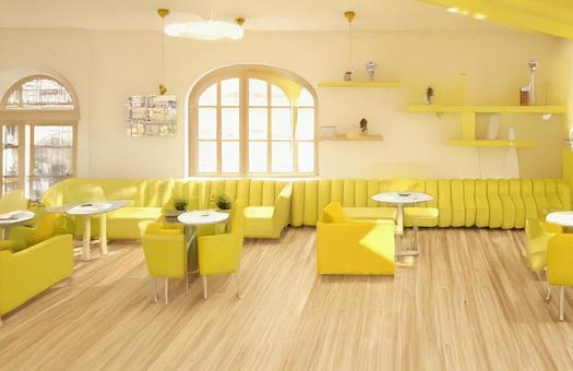 明るいカフェの店内 明るいカフェの店内の写真
