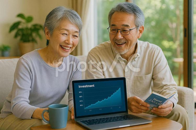 老夫婦と資産運用グラフ 老夫婦,投資,資産運用の写真素材
