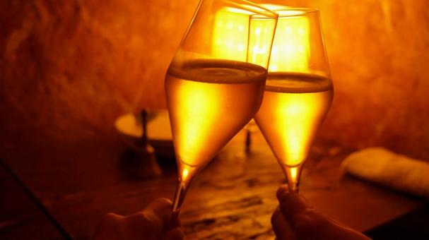 Photo, cheers, glass, champagne, 