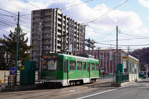 札幌市電 電車事業所前 電車事業所前,札幌市電,電停の写真素材