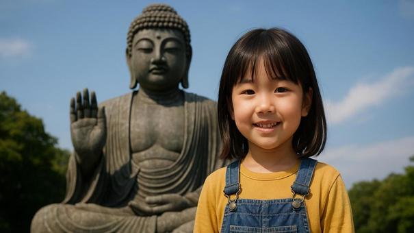 大仏と女の子の写真