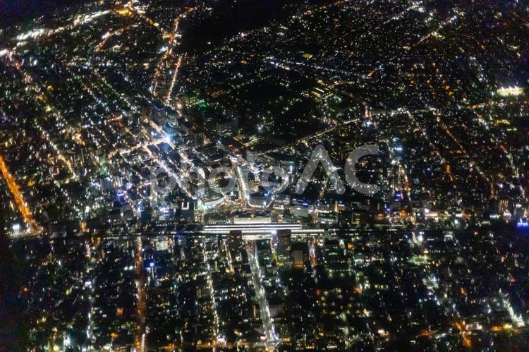 夜の静岡駅付近を空撮 空撮,航空写真,夜景の写真素材