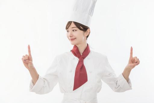 シェフ　指差し シェフ,女性,選択の写真素材