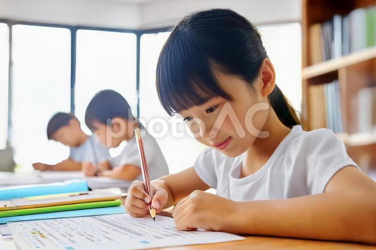 勉強をがんばる女の子 女の子,勉強,宿題の写真素材