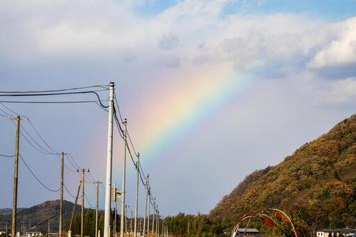 虹⒄ 虹,七色,山の写真素材