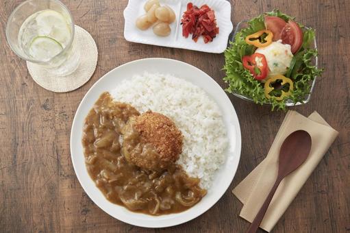 コロッケカレー コロッケカレー コロッケカレー,真俯瞰,カレーの写真素材
