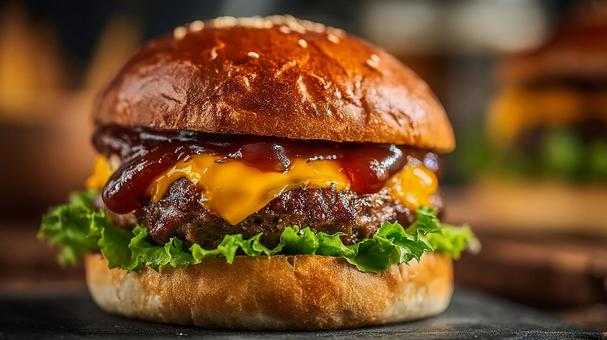 肉厚ジューシーなハンバーガー 肉厚ジューシーなハンバーガーの写真