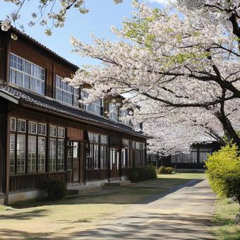 桜咲く春の和風古民家 桜咲く春の和風古民家の写真