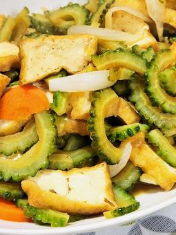 Photo, bitter gourd, deep-fried tofu, stir fry, 