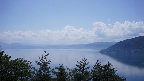 Photo, lake, blue sky, lake biwa, 