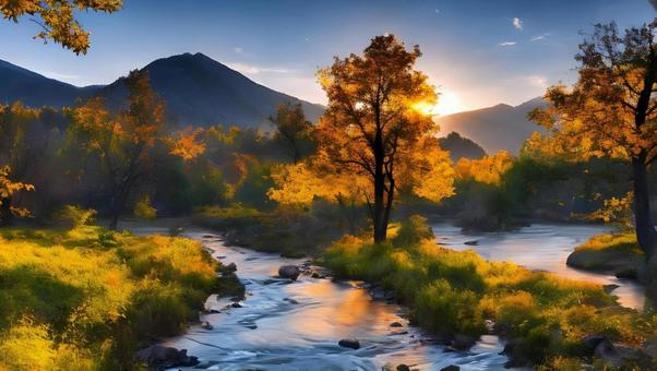 beautiful autumn sunrise, JPG beautiful autumn sunrise, autumn, chuan, nostalgic, JPG