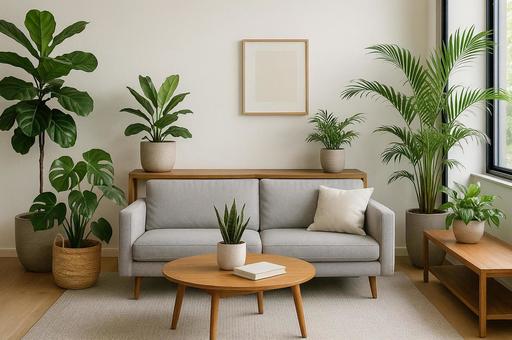 観葉植物が配置されたリビングルームの写真