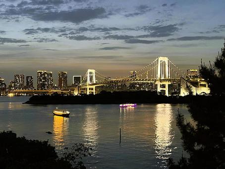夕暮れのお台場から見た東京の景色 夕暮れのお台場から見た東京の景色 ライト,東京,お台場の写真素材