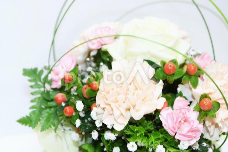 フラワーアレージメント１ グリーン,ピンク,フラワーの写真素材