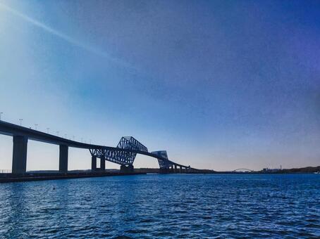 若洲海浜公園から観る東京ゲートブリッジ 東京ゲートブリッジ,橋,河川の写真素材