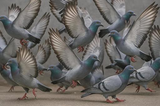 レース鳩・飛び立つ瞬間・鳥の群れ・伝書鳩の写真