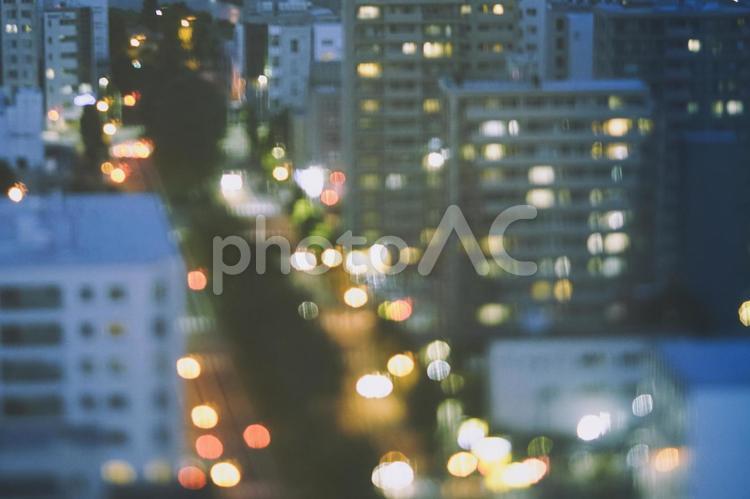 夜の街灯り 夜,展望,玉ボケの写真素材