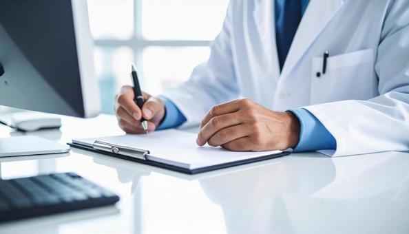 メモを取る医療関係者の腕 メモを取る医療関係者の腕の写真