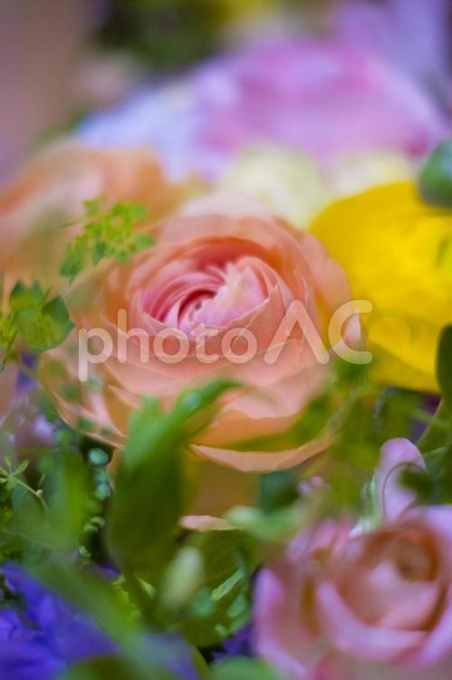 色とりどりの花束 花束,ラナンキュラス,バラの写真素材
