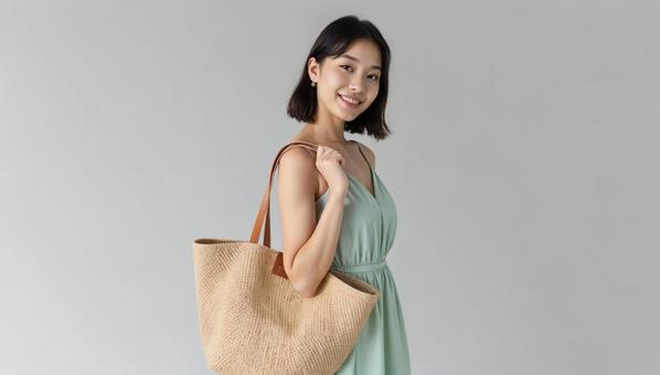 軽やかな女性と編みバッグ(AI生成) 軽やかな女性と編みバッグ(AI生成)の写真