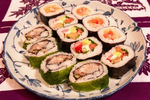 Three delicious seafood sushi rolls, JPG Three delicious seafood sushi rolls, JPG