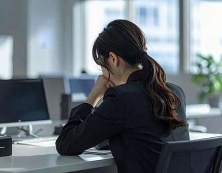 デスクで眠気に襲われる女性会社員 デスクで眠気に襲われる女性会社員の写真