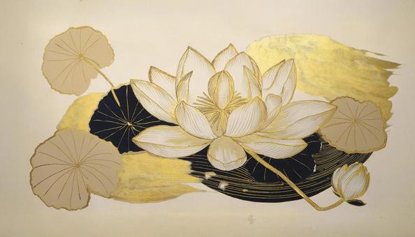 蓮の花_金箔絵画風 蓮の花_金箔絵画風の写真