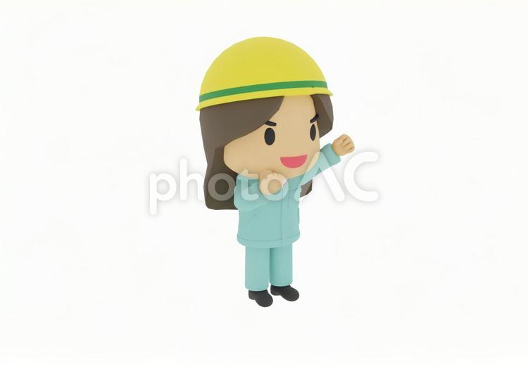 片手を上げガッツポーズする工場の女作業員 労働者,現場監督,設備士の写真素材