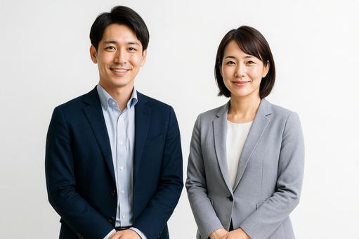 男女大学教授の並び写真の写真