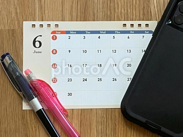 6月カレンダー。計画、マネージメント 6月,カレンダー,卓上カレンダーの写真素材