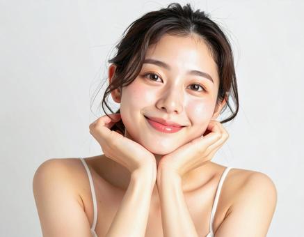 頬杖をする女性 頬杖をする女性の写真