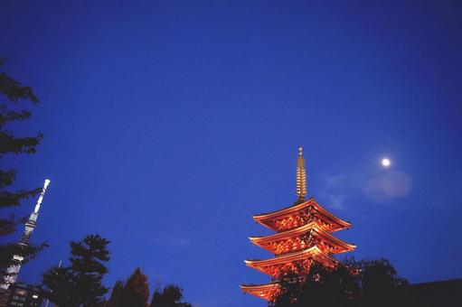 月夜淺草五層塔銀天樹, JPG 月夜淺草五層塔銀天樹, JPG