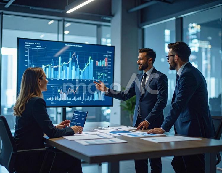 ポジティブな会議風景 ビジネスマン,ミーティング,データの写真素材