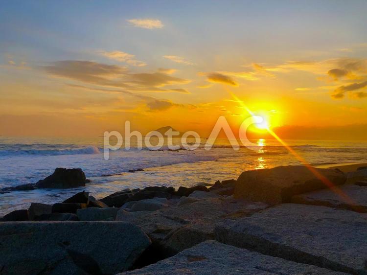 夕日 夕焼け,夕日,海の写真素材