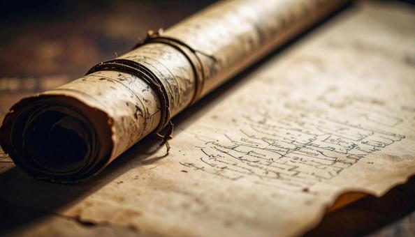 古文書の羊皮紙 古文書の羊皮紙の写真