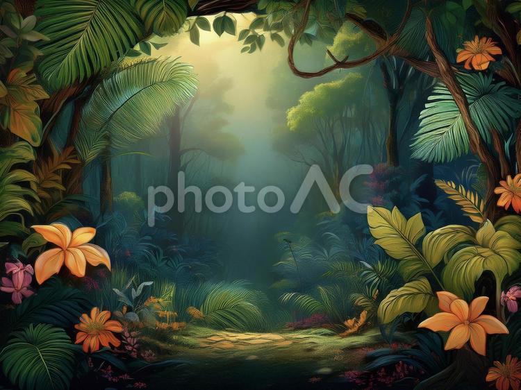 幻想的なジャングルのフレームAS03 ボタニカル,熱帯植物,ジャングルの写真素材