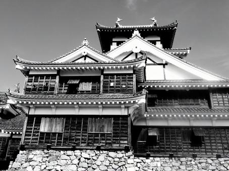 京都府-福知山城-天守-白黒 京都府-福知山城-天守-白黒の写真