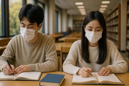 図書館で学ぶ学生 図書館で学ぶ学生の写真