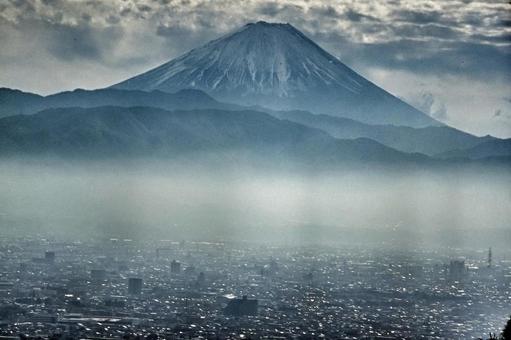 富士山 富士山,霧,自然の写真素材